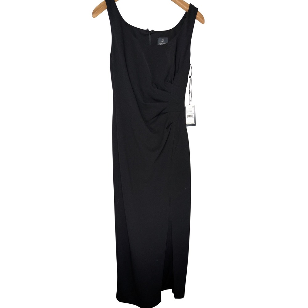 Adrianna Papell Side Ruched Formal Evening Dress Womens 2 Black Slit‎ Maxi
